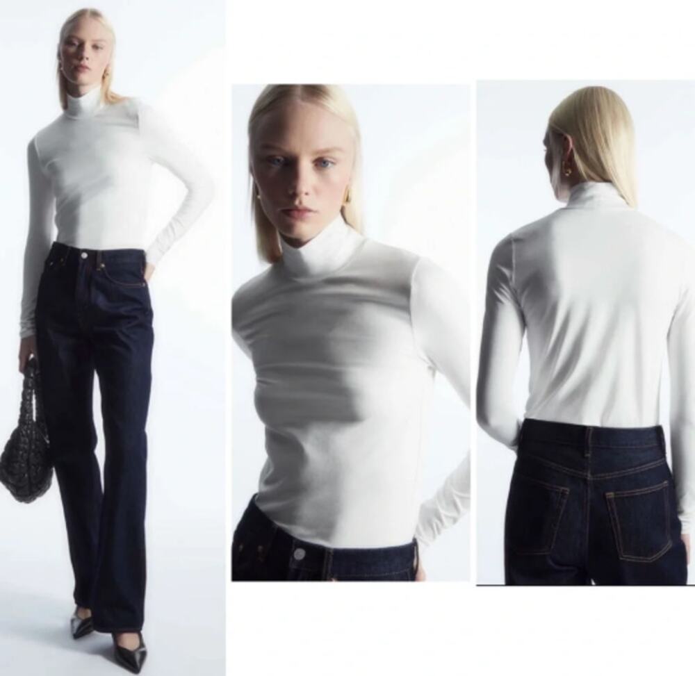 Everlane Pima Cotton Lightweight Mock Neck Long Sleeve Top XXS in White